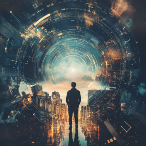 Infographic summary of future travel predictions with circular charts and ascending arrows in a modern digital setting.