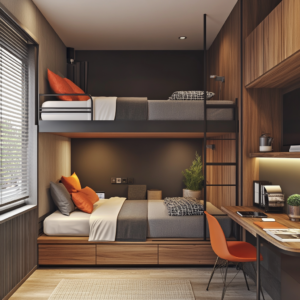 Modern, spacious group accommodation with comfortable beds and communal areas designed for socializing.