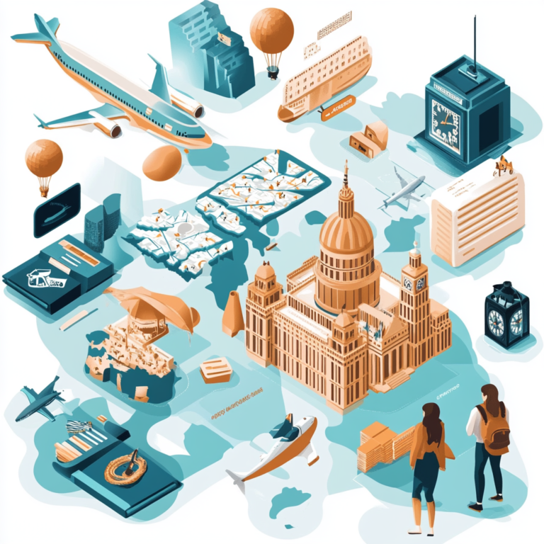 Featured infographic showcasing group trip planning with calendars, maps, and step-by-step travel icons.