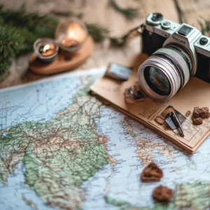 Infographic collage summarizing off-the-beaten-path travel with maps, interest markers, and remote landscape photos.