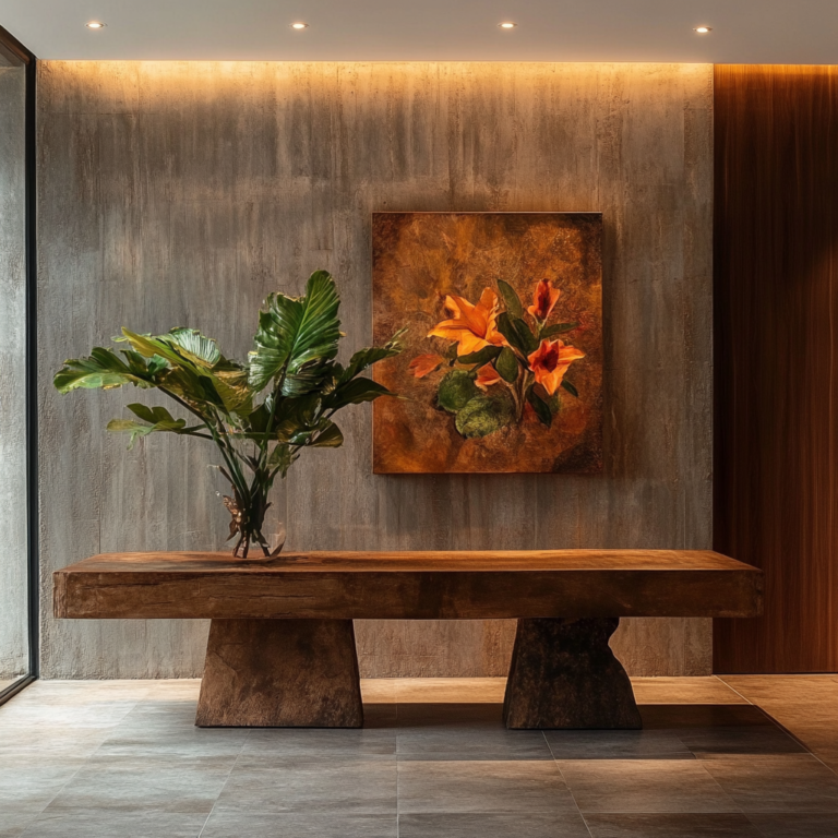 Elegant hotel lobby with contemporary design, sophisticated lighting, and luxurious details.