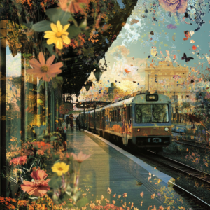 Vibrant collage showcasing seasonal travel experiences with elements representing spring, summer, autumn, and winter.