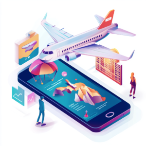 Detailed digital display showcasing various top travel apps for digital nomads with interactive icons.