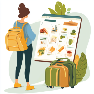 Digital interface with icons and checklist showcasing tips to reduce daily travel expenses.