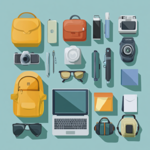 Infographic showing a detailed packing checklist for long-term travel with essential items and practical icons.