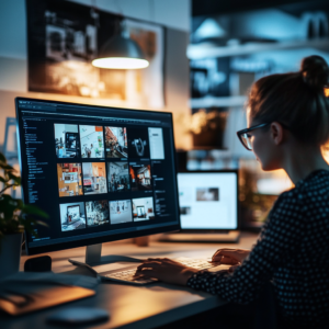 Infographic summarizing the benefits of remote work with productivity charts, flexibility icons, and satisfied professionals.