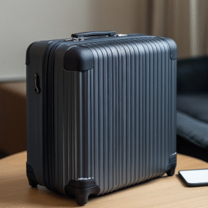 Gray hard-shell suitcase with TSA lock and stainless-steel slash-proof panels